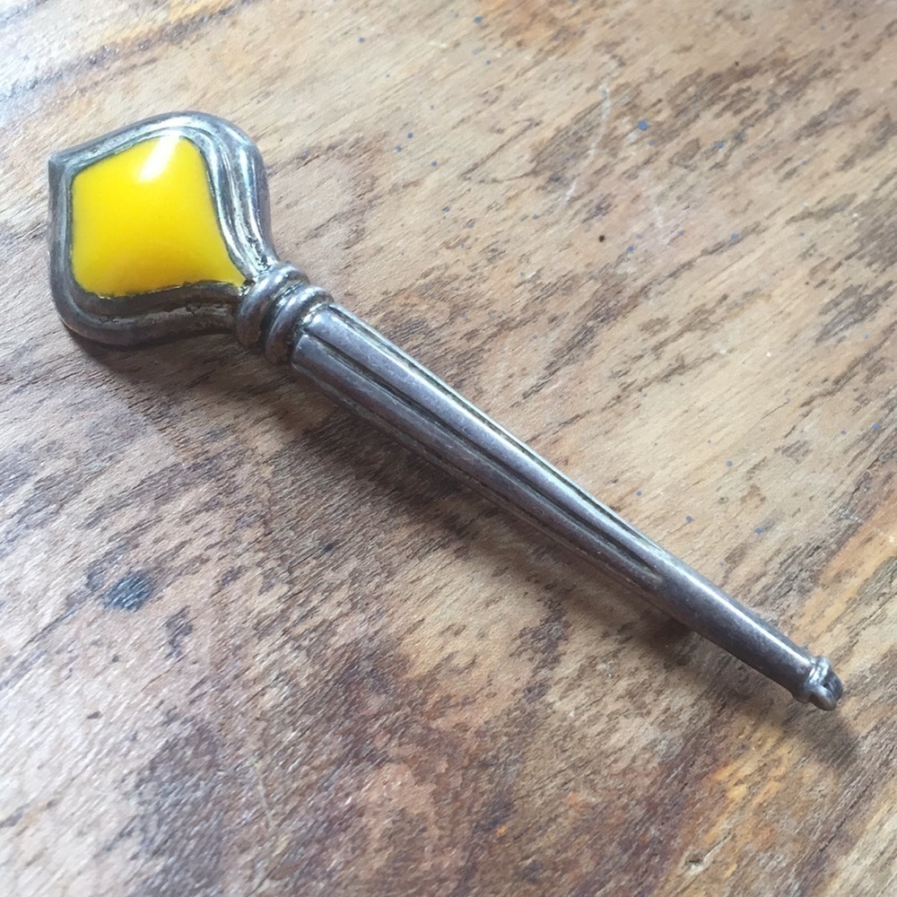 Zina silver Flame Pin Yellow Torch Vintage